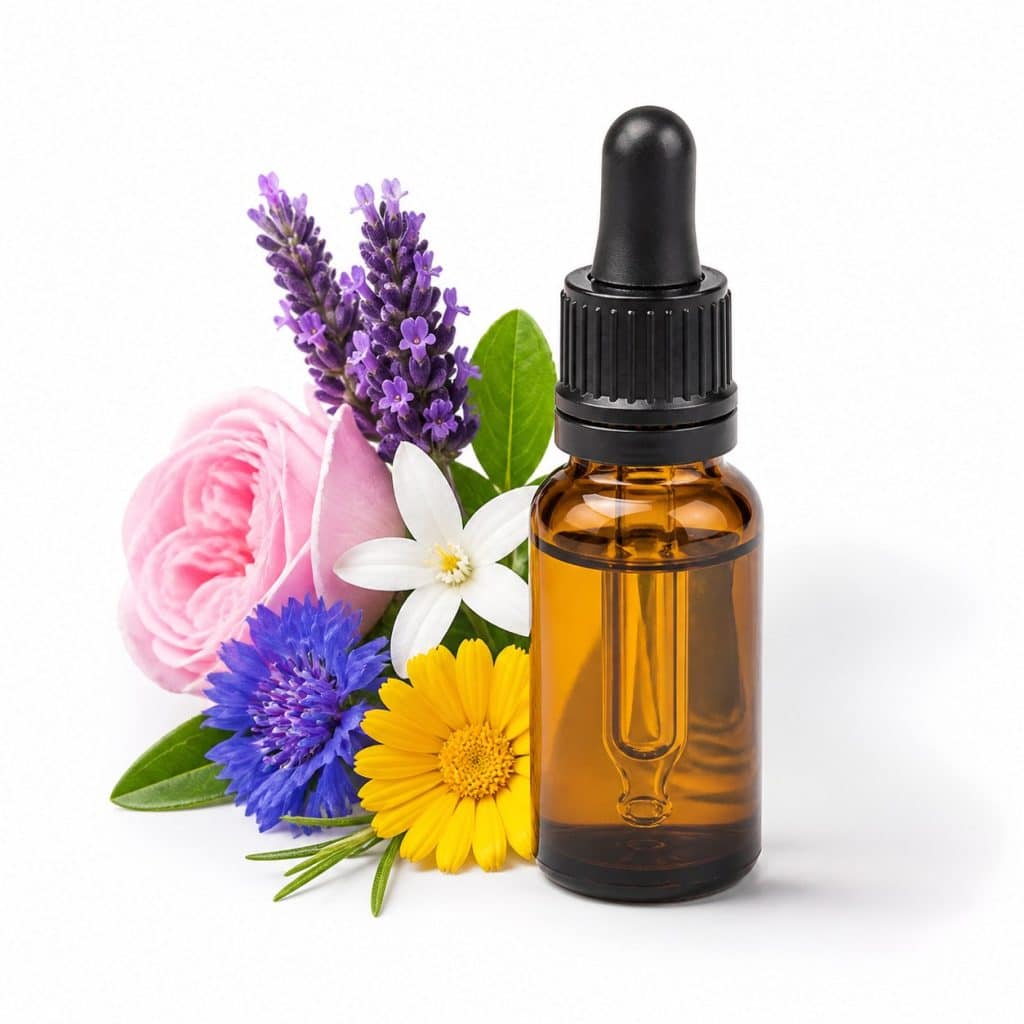 Mélange composé 5 fleurs, flacon 20 ml présenté seul