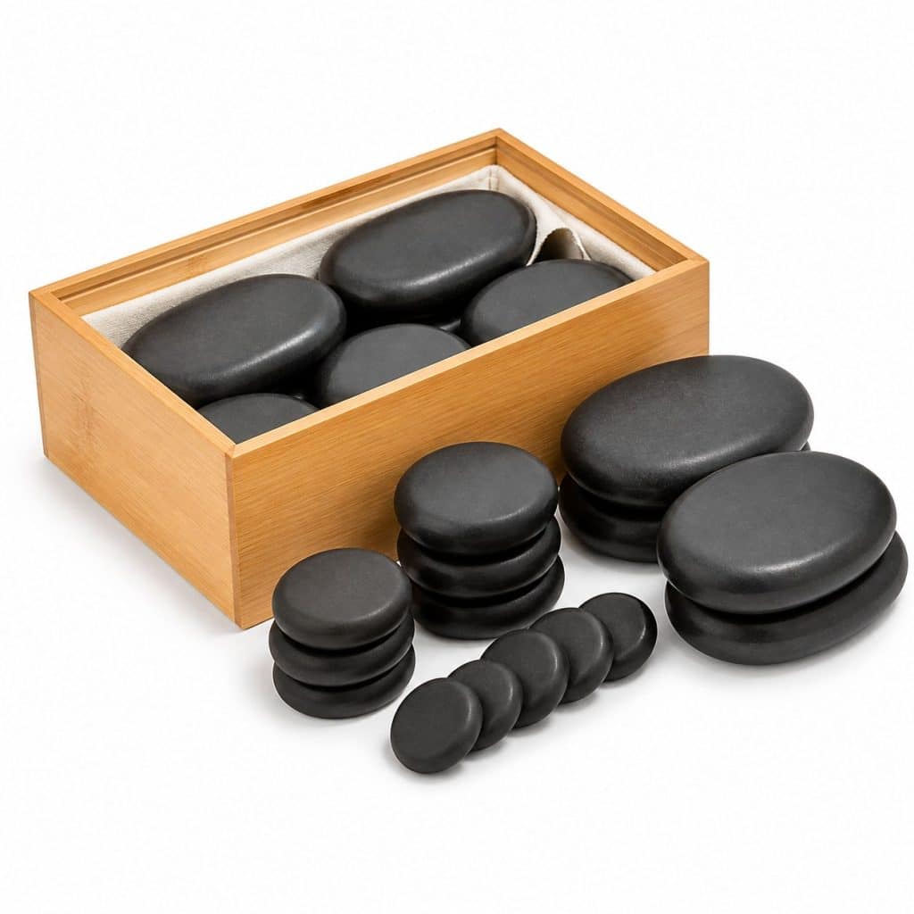 Set de pierres de massage en basalte présenté seul